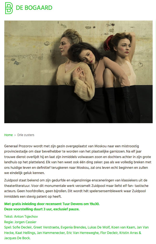 Page internet. Sint-Truiden. Zuidpool theater. Drie Zusters. 2019-03-07